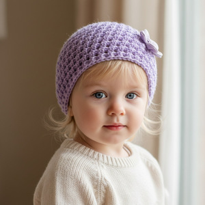INS Neue Baby Blumenmuster Warme Strickmütze, Dicke Gestrickte Bommelmütze für Babys, Weiche Herbst- und Wintermütze für Mädchen - Product Image 4