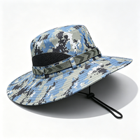 Topi Boonie Digital Camo Unisex dengan Pinggiran Lebar, Perlindungan UV UPF 50+, Kain Kanvas Poliester/Katun, Tali Pengikat untuk Aktivitas Luar Ruangan