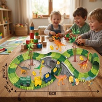KK 150 Piezas, Pista de Carreras para Crear un Mundo de Dinosaurios, Tren Eléctrico de Dinosaurios, Juego de Juguetes de Pista de Dinosaurios, Pista de Carreras de Dinosaurios