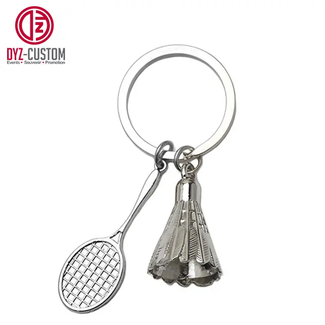 Promotional Mini Shuttlecock Metal Keychain Badminton Racket-Style Key Chains