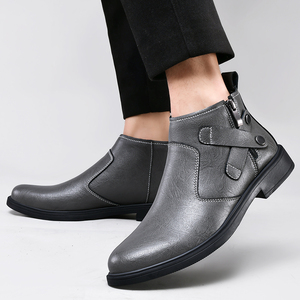 מלסי לבן חדש בסגנון בריטי מלסי mens מגפונים יוקרה מותג עגול הבוהן עקב נמוך הקרסול בצד רוכסן עסקי מגפי עור רשמי - Product Image 5