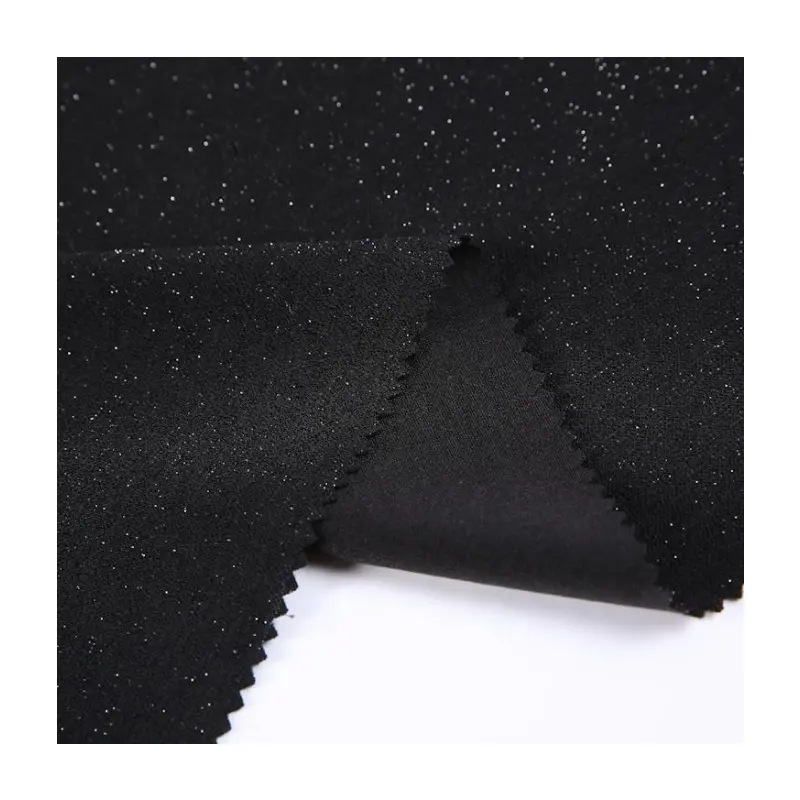 New style shiny black knitted 96%polyester 4%spandex blend dyed weft knit lurex glitter fabric for women coat clothing