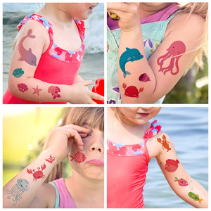 Pegatinas de tatuaje temporal impermeables 3D personalizadas para niños, lindas ballenas, delfines, Océano, tema de dibujos animados, pegatinas de arte corporal - Product Image 3
