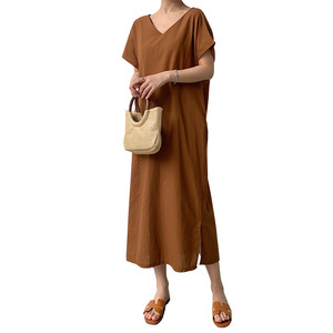 Nuovo Abito Lungo Estivo da Donna alla Moda, Stile Retrò con Nodo Francese, Indossabile Fronte-Retro, Casual e Comodo, a Maniche Corte, per Spiaggia, Feste e Uso Quotidiano - Product Image 5