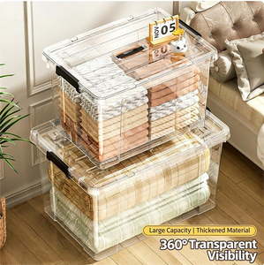 Boîte en plastique transparente personnalisable avec couvercle et roulettes pour la maison et le bureau – Grande vente - Product Image 3
