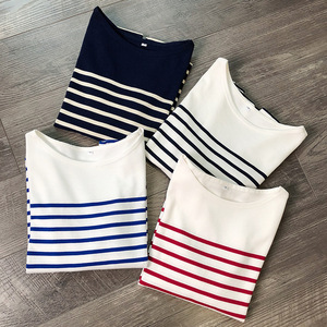 T-Shirt Marin Rayé <span class=keywords><strong>Rouge</strong></span> et Blanc pour <span class=keywords><strong>Femme</strong></span>, 100% Coton, Manches Longues, Personnalisable, Style Breton - Product Image 1