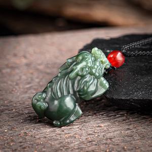 Pendentif en jade néphrite naturel de Hotan, Pixiu en jade cyan, design original, style chinois, cadeau avec certificat d'évaluation HT02 - Product Image 1