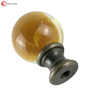 Classique marron foncé translucide boule de verre avec finition en laiton antique pour lampe de bureau finial