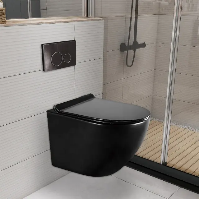 उत्तरी यूरोप आधुनिक बाथरूम उच्च अंत कस्टम डिजाइनर मैट काले रंग डब्ल्यूसी दीवार लटका शौचालय