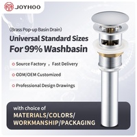 Desagüe de Lavabo Tamaño Norteamérica, Totalmente en Latón Cromado, Tapón Pequeño, Sistema Click Clack con Rebosadero