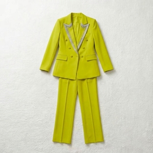 Elegante Traje de Dos Piezas <span class=keywords><strong>Verde</strong></span> <span class=keywords><strong>Lima</strong></span> para Verano, <span class=keywords><strong>Blazer</strong></span> Transpirable y Pantalones de Pierna Recta con Botones y Adornos de Pedrería - Product Image 2