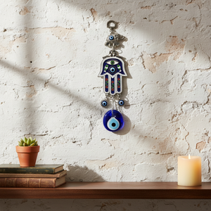 Turkish Glass Evil Eyes Wall Ornament - Hamsa - Hand of Fatima - Metal Ornament - Product Image 3