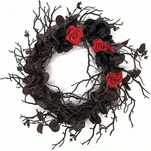 Withered Simulation Wreath Unusual Home Door Decor Accessories Black Red Rose Simulation Flower Wreath