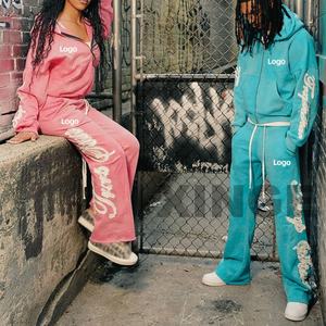 Conjunto de Sudadera con Capucha y Pantalones Deportivos con Logotipo Bordado Personalizado del Fabricante OEM, Estilo Urbano, Lavado Ácido, Unisex, Talla Grande - Product Image 3