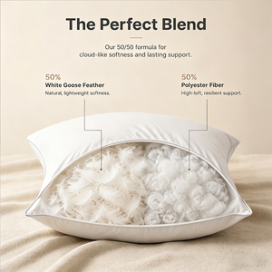 Almohada de Cama y Cojín de Sofá con Soporte para el Cuello en 7 Tamaños, <span class=keywords><strong>Relleno</strong></span> 50% <span class=keywords><strong>Plumas</strong></span> de Ganso y 50% Poliéster - Product Image 1