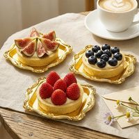 Mini plateau de rangement doré avec bordure rétro, plateau à gâteaux et fruits, présentoir à bijoux, plateau en plastique, plateau à sushi pour la décoration de la maison