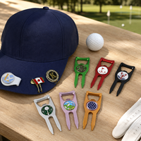 Marqueurs de balle de golf personnalisés, style moderne et antique, en alliage de zinc, robustes, à motif diamant unilatéral, avec pochette pour jetons de divot colorés