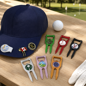 Marcadores de bola de golf personalizados, modernos y de estilo antiguo, con plantilla para divot, coloridos, tipo chip, en bolsa resistente, con diseño de diamantes de una cara, de aleación de zinc - Product Image 1