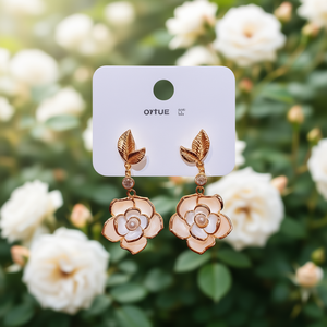 OYTUE Orecchini pendenti a forma di fiore in lega d'oro con imitazione di perle incastonate, gioielli romantici da festa per donna - Product Image 2