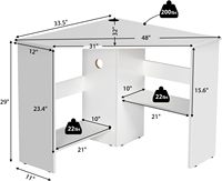 Bureau d'angle-Triangle à 90 degrés pour petits espaces, chambres à coucher, bureau de maquillage avec rangement et support de processeur, bureau peu encombrant