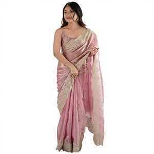 Sari de Chifón Myra Pink Heritage Fendy de Shree Krishna Textiles, Estilo Tradicional para Mujer, Sin Arrugas, Absorbe la Humedad, Ideal para Fiestas de Invierno - Product Image 1