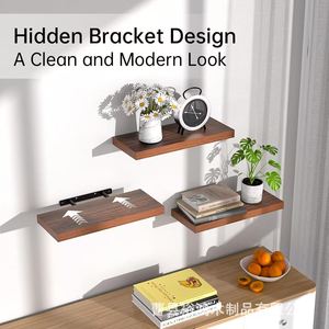 <b>Wall</b> <b>Mounted</b> Wooden <b>Shelf</b> Rectangle Storage Rack For Living Room Home Decoration Bookshelf Display Stand Retro Color YH251128 - Product Image 4