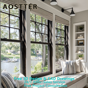 Fenêtre à double battant AOSTTER en PVC co-extrudé bicolore avec extérieur noir et intérieur blanc pour un design <span class=keywords><strong>de</strong></span> maison moderne - Product Image 1