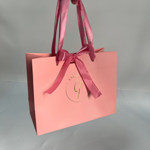 Luxury Hot Pink Gift Bags with Gold Foil Stamping - Satin Ribbon Bow Boutique Shopping Bags For Jewelry & Cosmetics & Glasses - Product Image 6