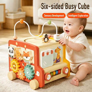 Cubo <span class=keywords><strong>de</strong></span> actividades <span class=keywords><strong>de</strong></span> madera con laberinto <span class=keywords><strong>de</strong></span> cuentas, engranajes giratorios, rompecabezas <span class=keywords><strong>de</strong></span> animales, ábaco, para motricidad fina y sensorial, para niños pequeños, CE CPC, venta al por mayor, OEM, personalizado - Product Image 3
