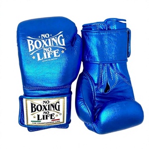 Gants de boxe professionnels de haute qualité, couleur bleue, No Boxing No Life, pour entraînement MMA, kickboxing, équipement de combat personnalisé. - Product Image 1