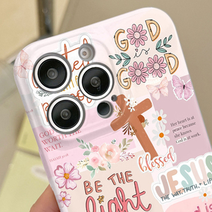 Coque de téléphone portable rigide en PC avec motif fleur rose et croix, impression photo, pour iPhone 8 X Xr Xs 11 12 13 14 15 16 17 Pro Max - Product Image 3