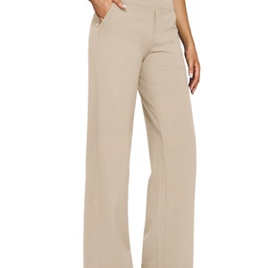Pantalon de yoga élastique taille haute pour femme Poches Robe de sport décontractée en coton Conception de jambe large appropriée au travail disponible - Product Image 5