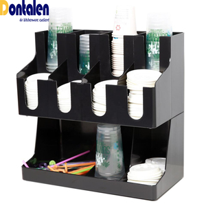 Dispenser per tazze da caffè Dontalen e supporto per coperchio con tasche in paglia e condimenti - Product Image 1