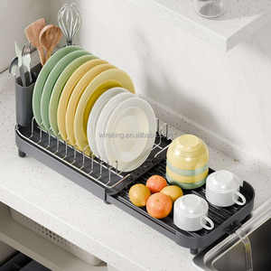 WIREKING, estante de secado de platos sobre el fregadero de acero inoxidable estirable, diseño pequeño, organizador de encimera de cocina, escurridor de platos - Product Image 1
