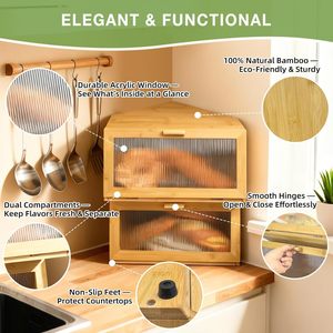 Wooden Bread Box With Lid Rectangle Large Capacity Storage Box For <b>Kitchen</b> Food And Dessert - Product Image 2