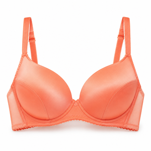 Soutien-gorge push-up 3/4 pour femme, orange corail, avec ailes latérales hautes lissantes, bande inférieure sans couture, effet liftant et sculptant - Product Image 1