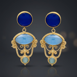 Boucles d'oreilles pendantes en laiton avec pierres précieuses, faites à la main, ethniques, pour mariage, mode bohème, plaquées or - Product Image 3