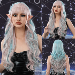 Perruque à franges pour festival cosplay européen et américain couleur fruit du dragon avec grosses vagues blanches <span class=keywords><strong>cheveux</strong></span> longs bouclés sans dentelle - Product Image 3
