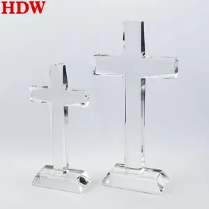 Factory Wholesale K9 Crystal Glass Cross custom clear crystal cross religious awards with stand for Religious gift