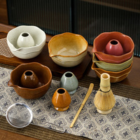 Bol en céramique émaillé au sable avec pot à bec verseur, ensemble de fouet à thé matcha 5 pièces, coffret cadeau pour les amateurs de matcha