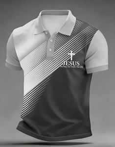 <span class=keywords><strong>Polo</strong></span> Premium da Uomo Estiva con Stampa Diagonale a Righe e Scritta 'JESUS the Way Truth Life', Maglietta Cristiana Morbida a Maniche Corte per Golf - Product Image 3