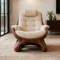Fauteuil lounge nordique moderne en sherpa crème, revêtement en bois massif sculptural, meubles de salon, décoration intérieure