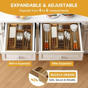 Wooden Drawer Organizer 50x42x5cm Expandable Storage <b>Box</b> For Cutlery Silverware Kitchen Drawers - Product Image 2