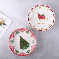 Assiettes de service en céramique à thème de Noël et d'hiver, assiettes à fruits en porcelaine à motifs d'animaux mignons pour les commandes en gros