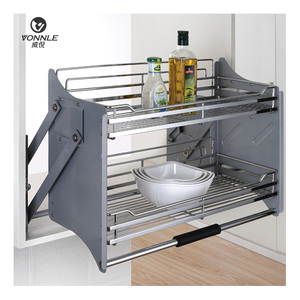 Accessoires d'armoires de cuisine, Armoire en acier inoxydable, Panier à cadre abaisseur Panier suspendu de levage en acier inoxydable - Product Image 1