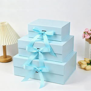 One Piece <b>Folder</b> Magnetic Paper <b>Box</b> Rigid Gift <b>Box</b> Rectangle Ivory Board Satin Ribbon Pink Blue White High-End Craft Packaging - Product Image 4