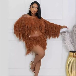 Robes de bureau pour femmes, col rond, manches trois quarts, ceinture, plumes - Product Image 4