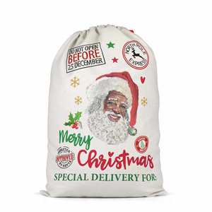 Sac cadeau de Noël personnalisé avec logo imprimé, sac de Père Noël, sac en lin à cordon avec motif de dessin animé mignon - Product Image 2