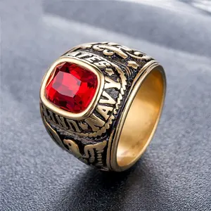 Anillos de dedo de Estados Unidos chapados en oro de joyería de acero inoxidable 316L para hombres