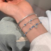 Bracelet en argent sterling S925 avec cristal bleu en forme de poisson pour femme, bijoux fantaisie géométriques faits à la main, vente en gros